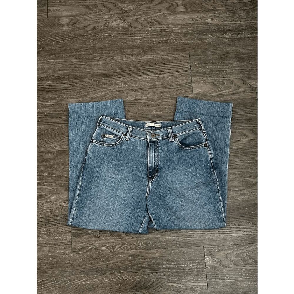 LEE Blue Relaxed Fit Straight Leg Jeans Size 8 Petite High Rise Light Denim